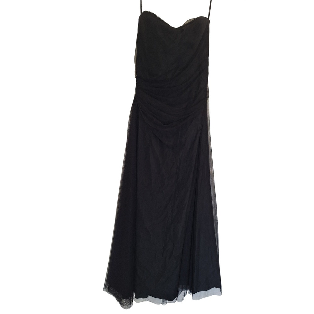 Vera Wang Maids Black Strapless‎ Ruched Mesh Overlay Maxi Formal Gown Dress 10
